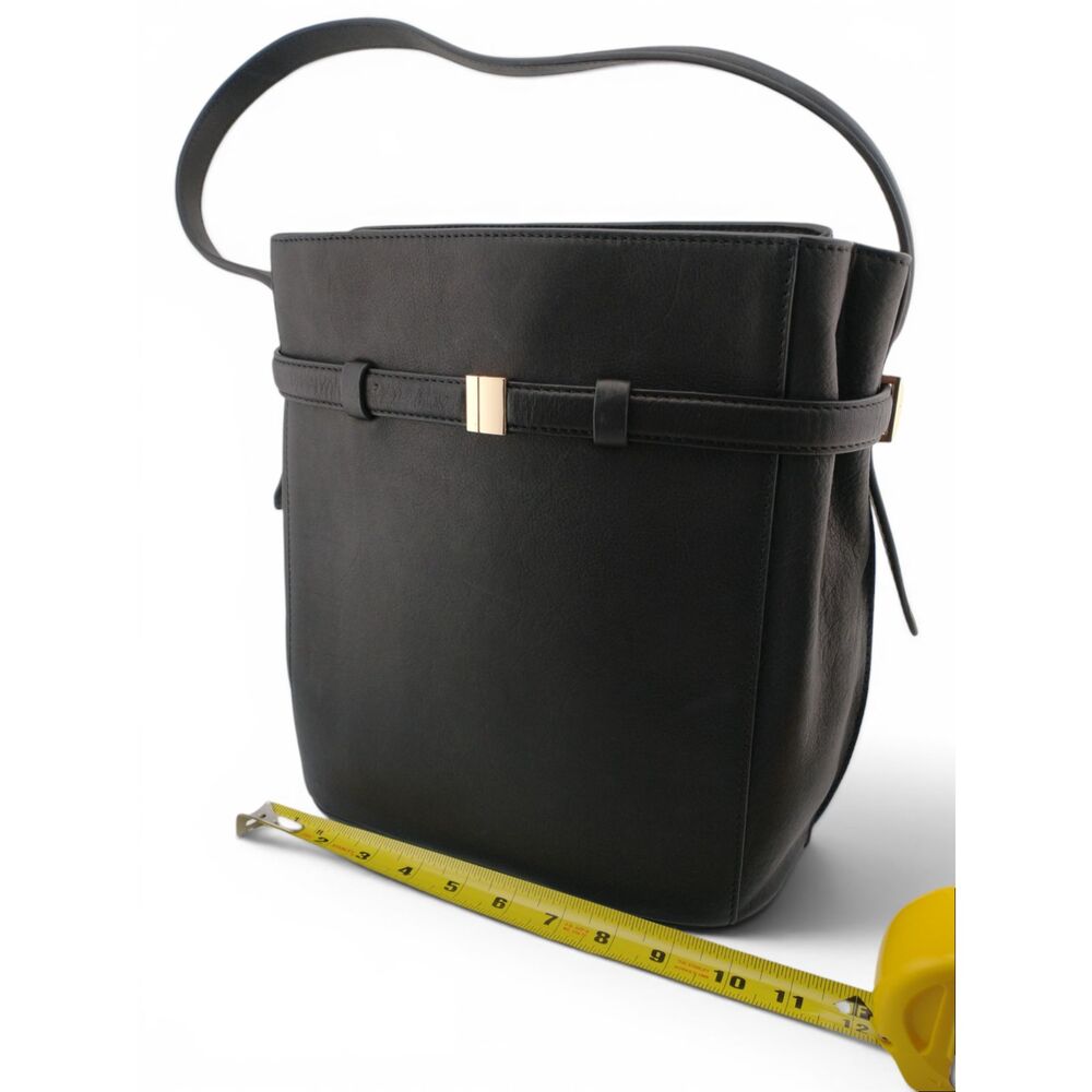 Black Genuine Leather Bucket Shoulder Bag Gold Tone Hardware Made in India